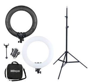 ZESTAW PIERŚCIENIOWA LAMPA LED + STATYW  - MITOYA LED RING RL-480L 45 [cm] 3000-6000K Z POKROWCEM + UCHWYT NA TELEFON + STATYW OŚWIETLENIOWY 70-215CM MAX 2KG | TEL: 666 987 896 | POLSKA DYSTRYBUCJA - GWARANCJA PRODUCENTA