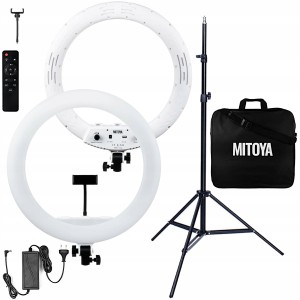 ZESTAW LAMPA PIERSCIENIOWA + STATYW - MITOYA MTY-18C 45 [cm] 2700 - 6500K + UCHWYT NA TELEFON + PILOT + STATYW OŚWIETLENIOWY 70-215 cm MAX 2KG | TEL: 666 987 896 | POLSKA DYSTRYBUCJA - GWARANCJA PRODUCENTA