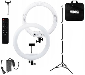 ZESTAW LAMPA PIERSCIENIOWA + STATYW - MITOYA MTY-18C 45[cm] 2700-6500K + UCHWYT NA TELEFON + PILOT + STATYW OŚWIETLENIOWY 75-230cm MAX 2,5KG | TEL: 666 987 896 | WPISZ KOD "RABAT-10" I KUP O 10,00 ZŁ TANIEJ | POLSKA DYSTRYBUCJA - GWARANCJA PRODUCENTA